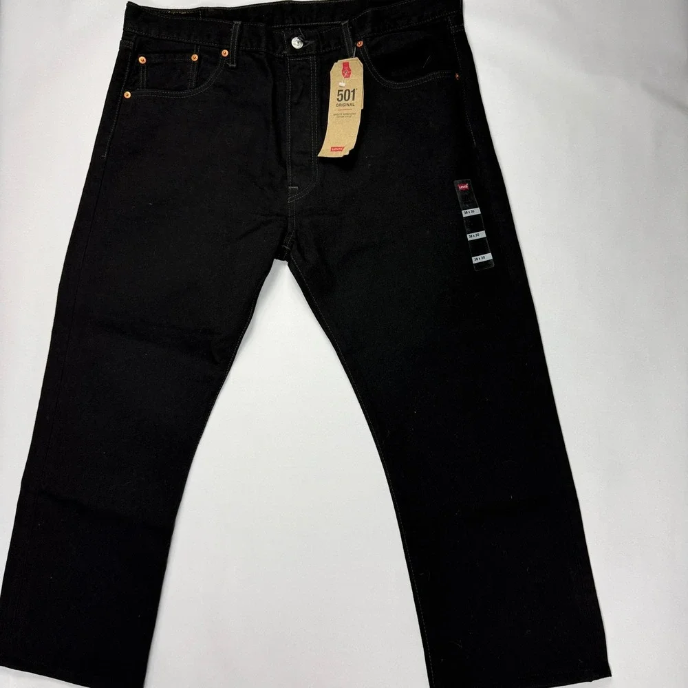 Levis 501 Original Mens Jeans Black Button Fly Denim NWT $59.50 Fits 38x27